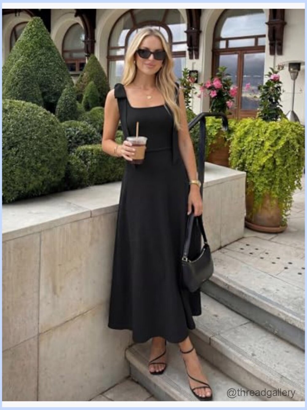 Sleeveless Square Neck Bow Strap Midi Sweater Dress - Picture 3 of 7